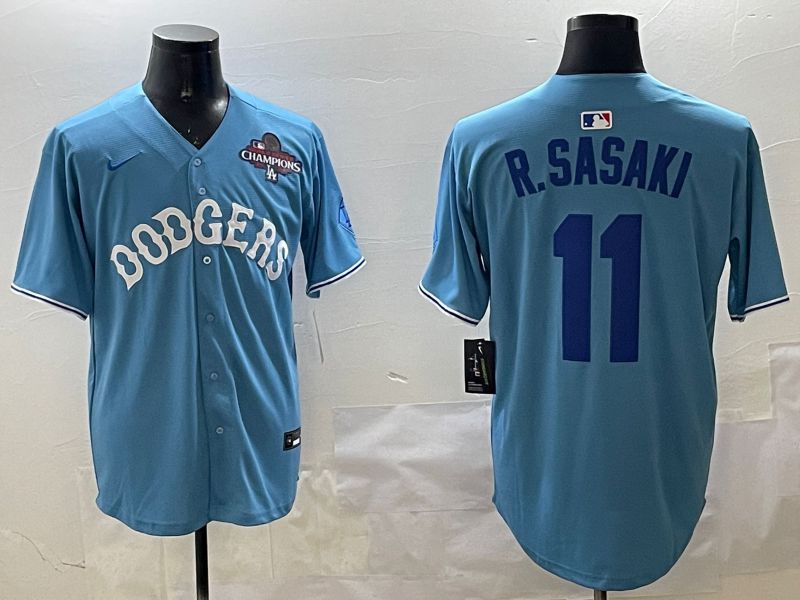 Men Los Angeles Dodgers #11 R.Sasaki Light Blue Joint Name 2025 Nike MLB Jersey style 21